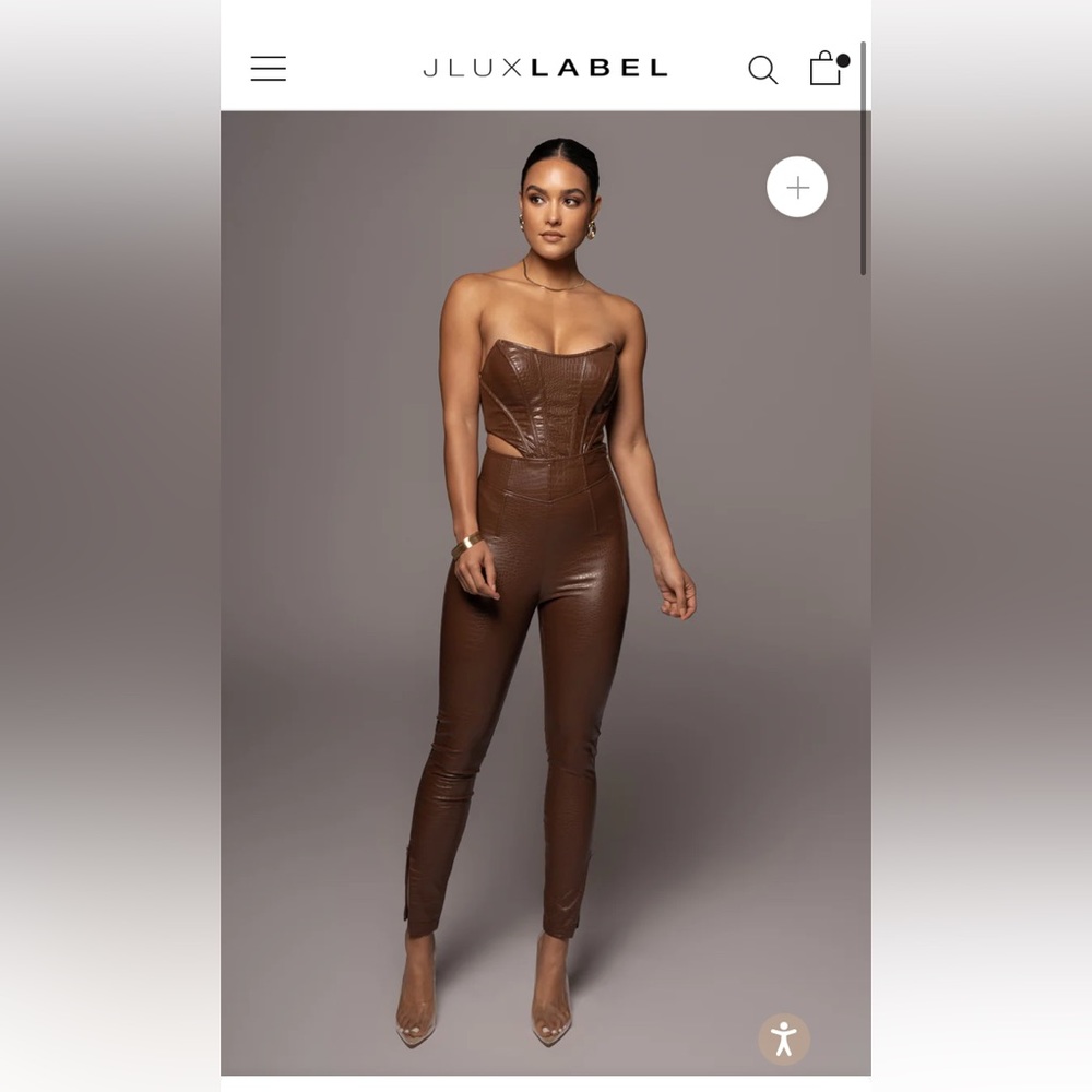 JLUXLABEL High Wasted PU Crocodile Textured Pants and Bustier SET size Med